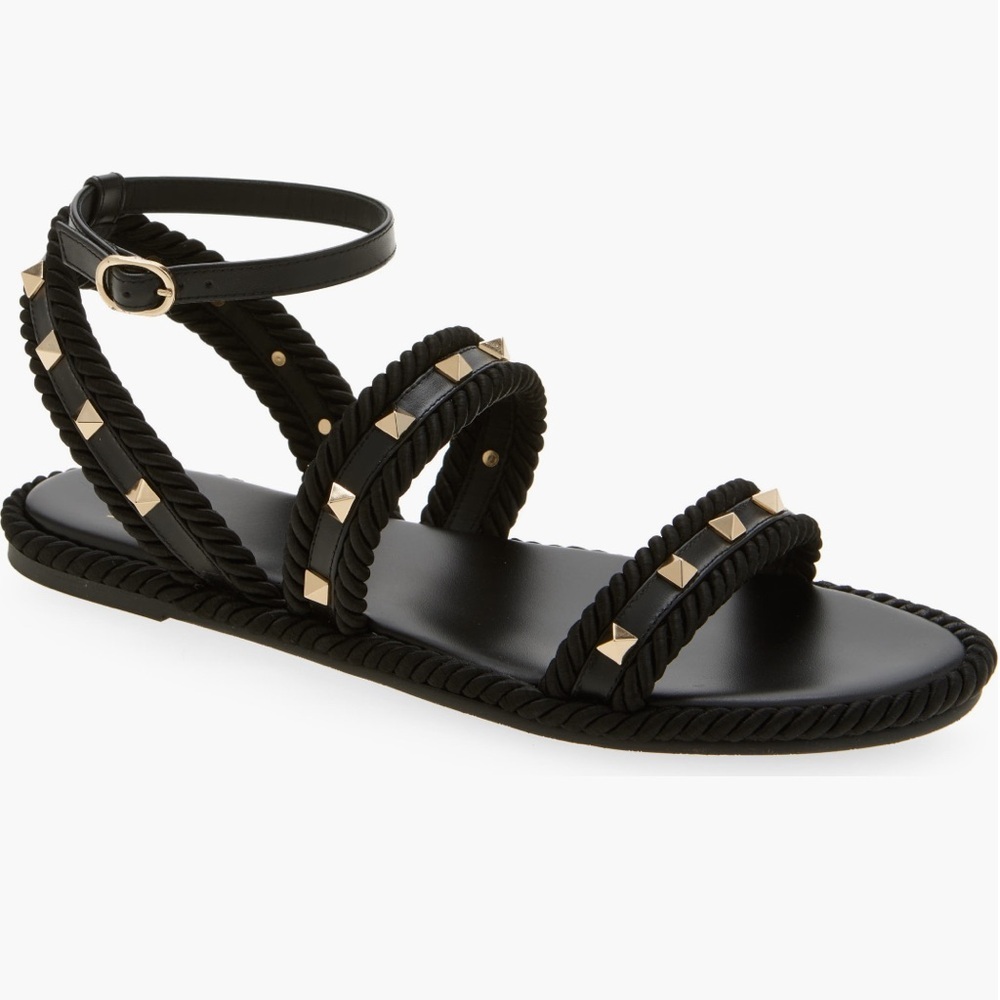 NIB VALENTINO GARAVANI Black Studded Sandal espadrilles size 37 - Picture 3 of 12